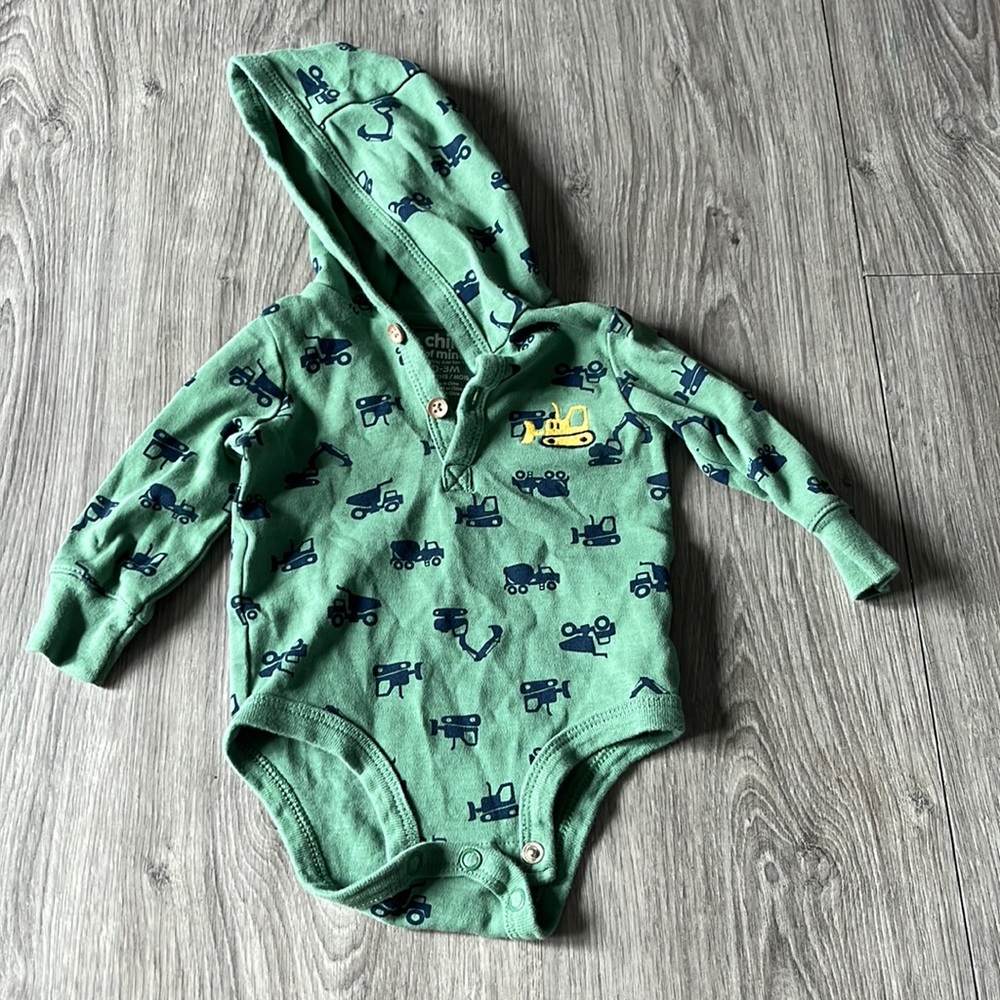 Baby boy construction hooded onesie